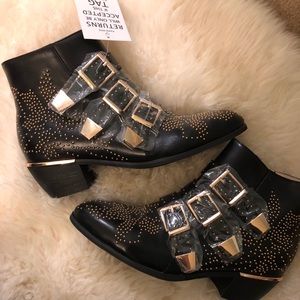 NEW Black ankle boots with gold studs New w/ tags